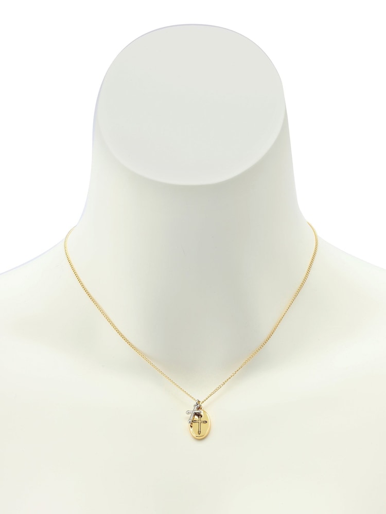 AllSaints Gold Tone Cross Duo Pendant Necklace - Image 4 of 4