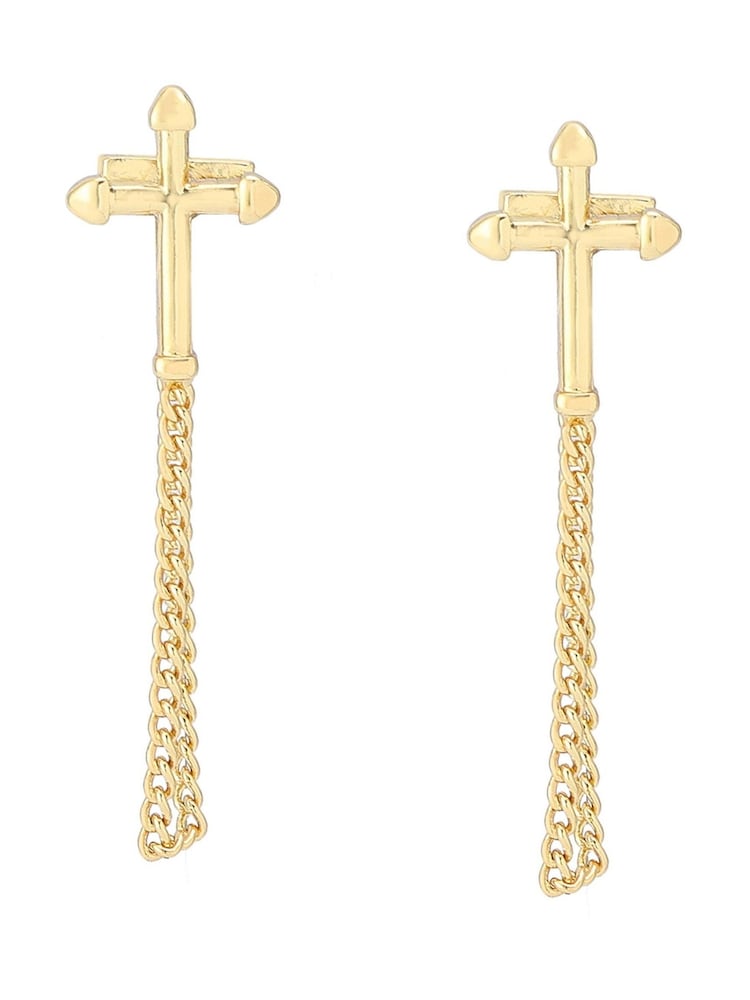 AllSaints Gold Tone Cross Swag Chain Earrings - Image 2 of 4 AllSaints Gold Tone Cross Swag Chain Earrings - Image 2 of 4
