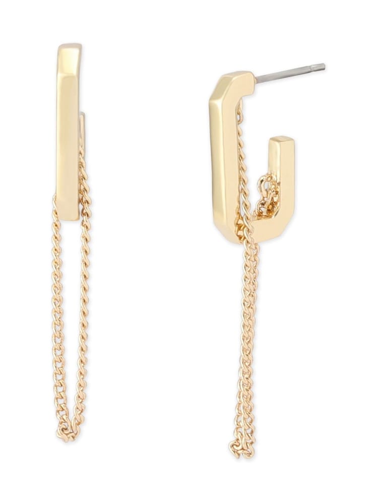 AllSaints Gold Tone Hexagon Swag Chain Huggie Earrings - Image 1 of 4 AllSaints Gold Tone Hexagon Swag Chain Huggie Earrings - Image 1 of 4