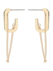 AllSaints Gold Tone Hexagon Swag Chain Huggie Earrings - Image 2 of 4