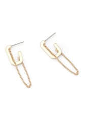 AllSaints Gold Tone Hexagon Swag Chain Huggie Earrings - Image 3 of 4
