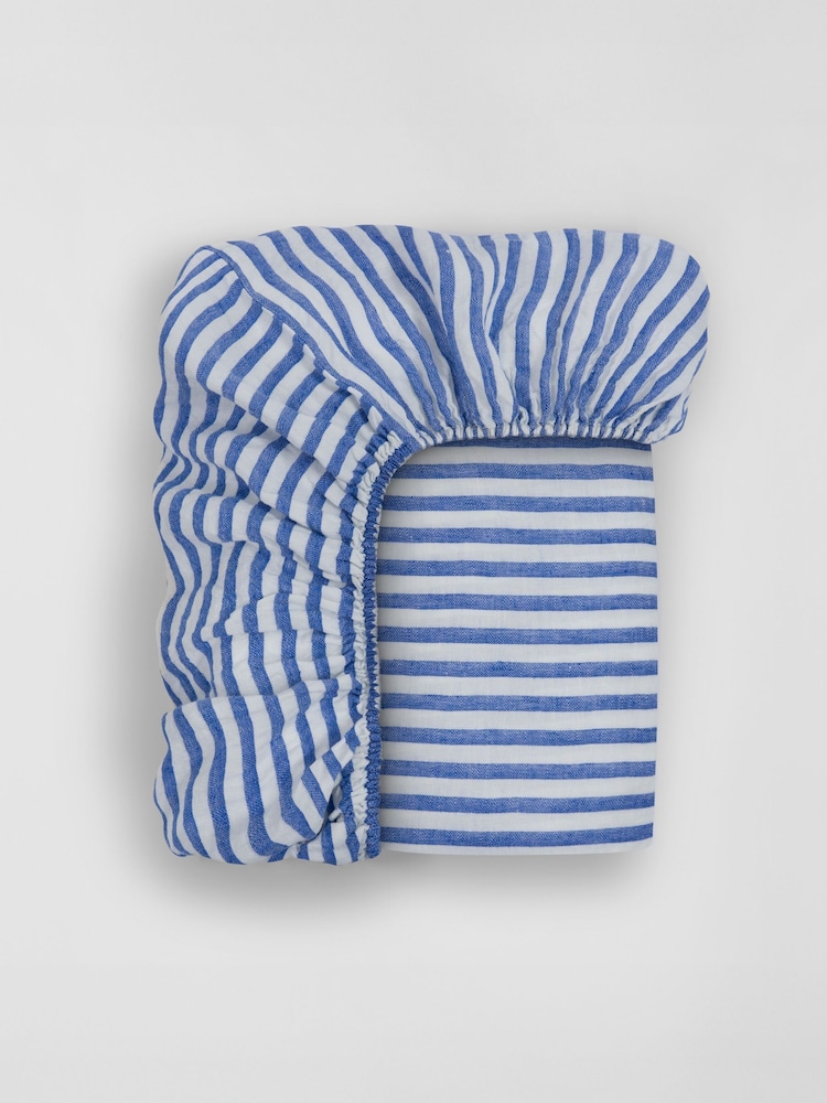Secret Linen Store Cobalt Blue Cora 100% Linen Fitted Sheet - Image 3 of 3 Secret Linen Store Cobalt Blue Cora 100% Linen Fitted Sheet - Image 3 of 3
