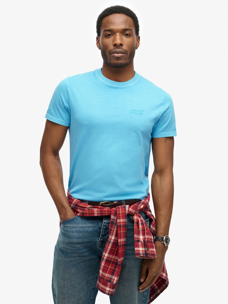 Buy Superdry Blue Essential Logo Embroidered Neon T-Shirt from the Next ...
