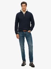Superdry Blue Cotton Classic Cable 1/2 Zip Jumper - Image 1 of 5