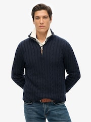 Superdry Blue Cotton Classic Cable 1/2 Zip Jumper - Image 3 of 5