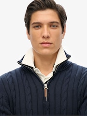Superdry Blue Cotton Classic Cable 1/2 Zip Jumper - Image 4 of 5