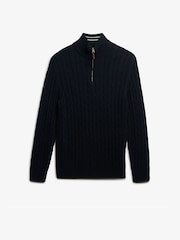 Superdry Blue Cotton Classic Cable 1/2 Zip Jumper - Image 5 of 5