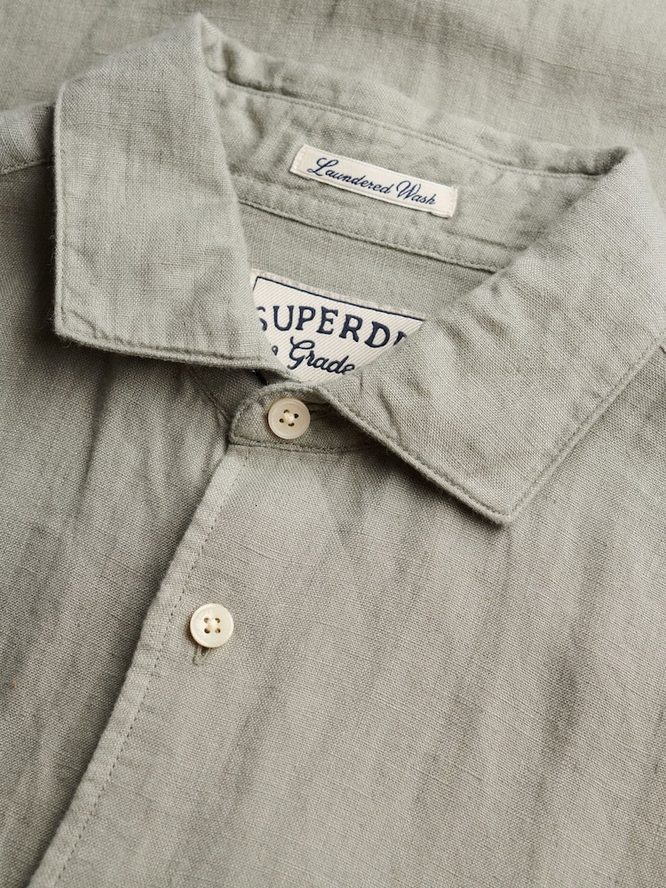 Superdry Green Riviera Long Sleeve Linen Shirt - Image 5 of 5 Superdry Green Riviera Long Sleeve Linen Shirt - Image 5 of 5