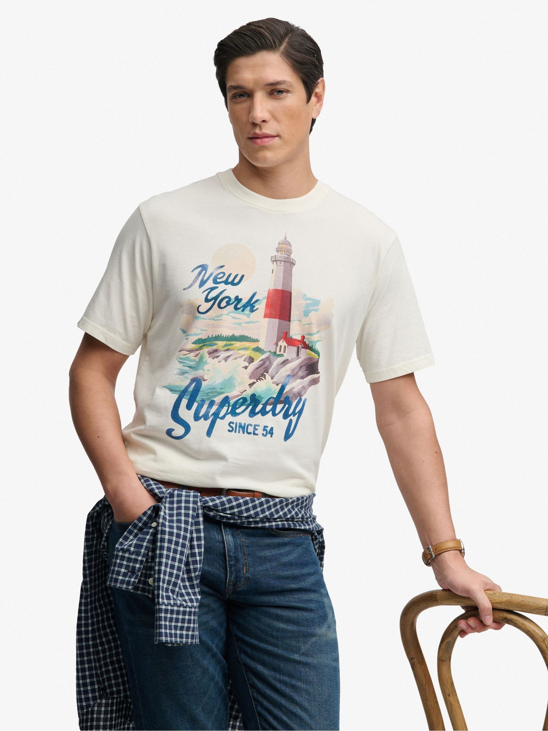 Superdry Men's White & Blue Maritime Loose T-Shirt
