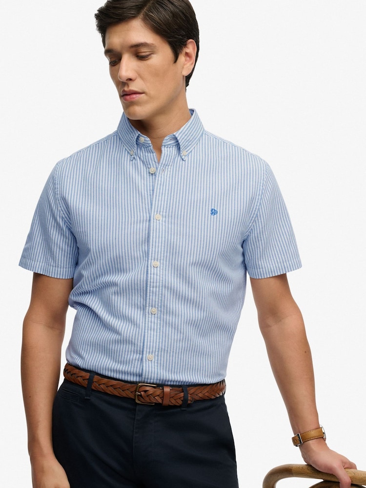 Superdry Blue Pinstripe Preppy Oxford Short Sleeve Shirt - Image 1 of 7