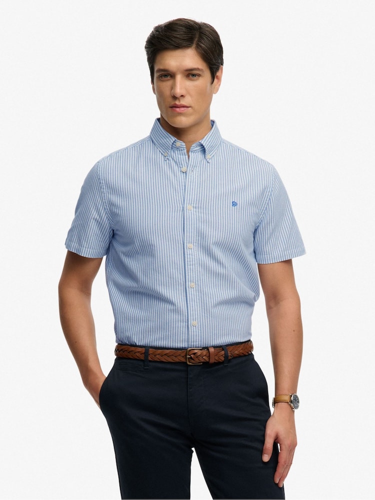 Superdry Blue Pinstripe Preppy Oxford Short Sleeve Shirt - Image 2 of 7
