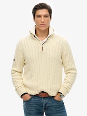 Superdry Cream Cotton Classic Cable 1/2 Zip Jumper - Image 3 of 5