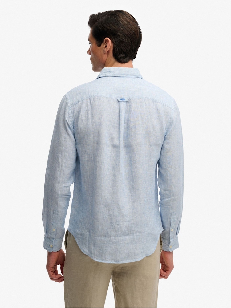Superdry Blue Riviera Long Sleeve Shirt - Image 2 of 5 Superdry Blue Riviera Long Sleeve Shirt - Image 2 of 5