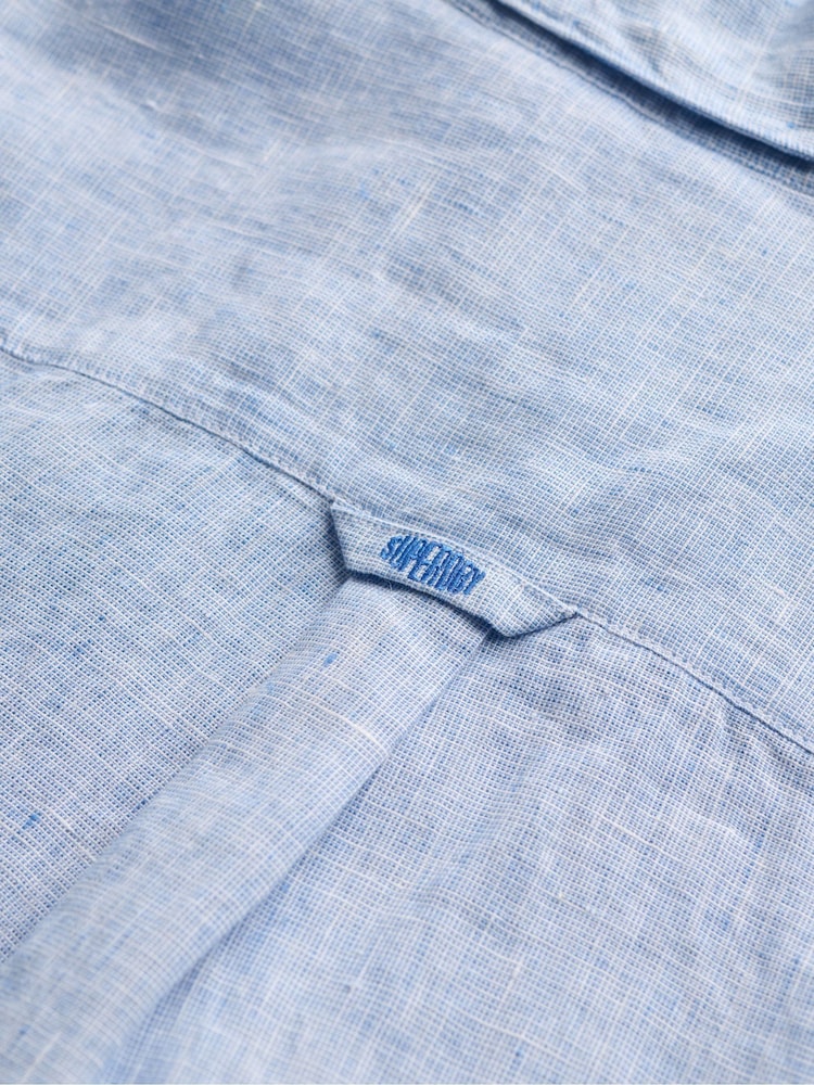 Superdry Blue Pick Riviera Long Sleeve Linen Shirt - Image 7 of 7 Superdry Blue Pick Riviera Long Sleeve Linen Shirt - Image 7 of 7