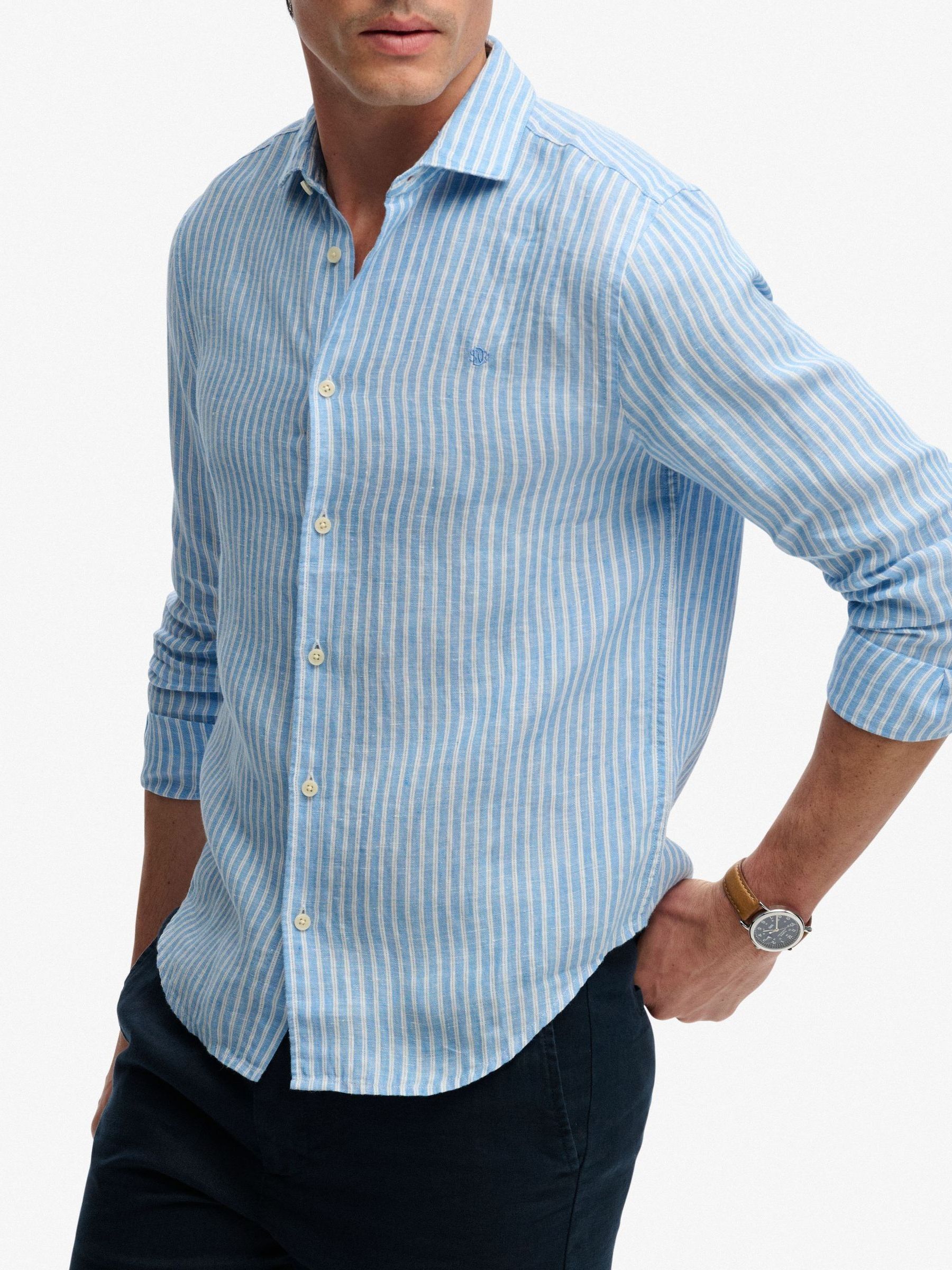 Buy Superdry Classic Blue Stripe Riviera Long Sleeve Linen Shirt