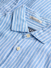 Superdry Classic Blue Stripe Riviera Long Sleeve Linen Shirt - Image 7 of 7