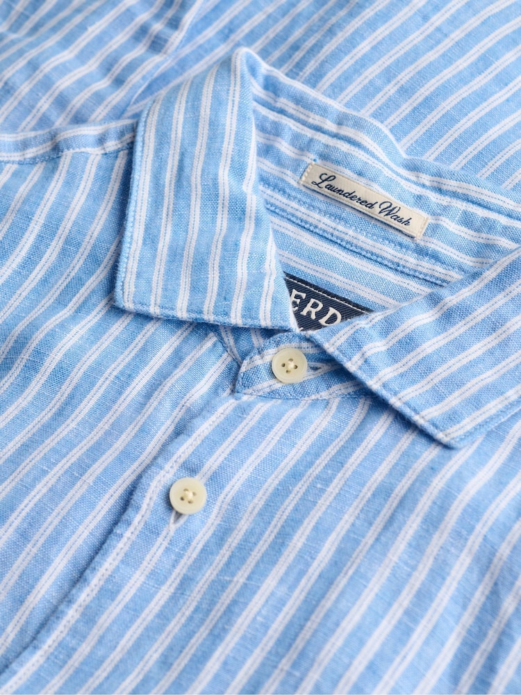 Superdry Classic Blue Stripe Riviera Long Sleeve Linen Shirt - Image 7 of 7