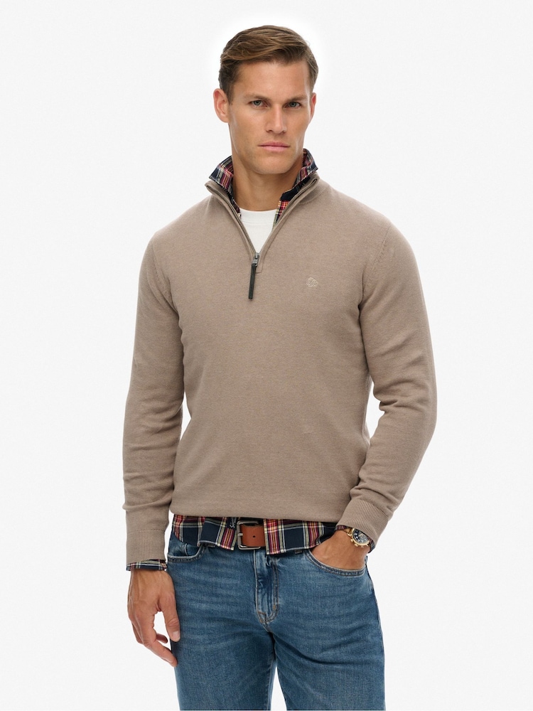 Superdry – Essentials – Baumwollpullover mit halbem Reissverschluss - Bild 1 von 6