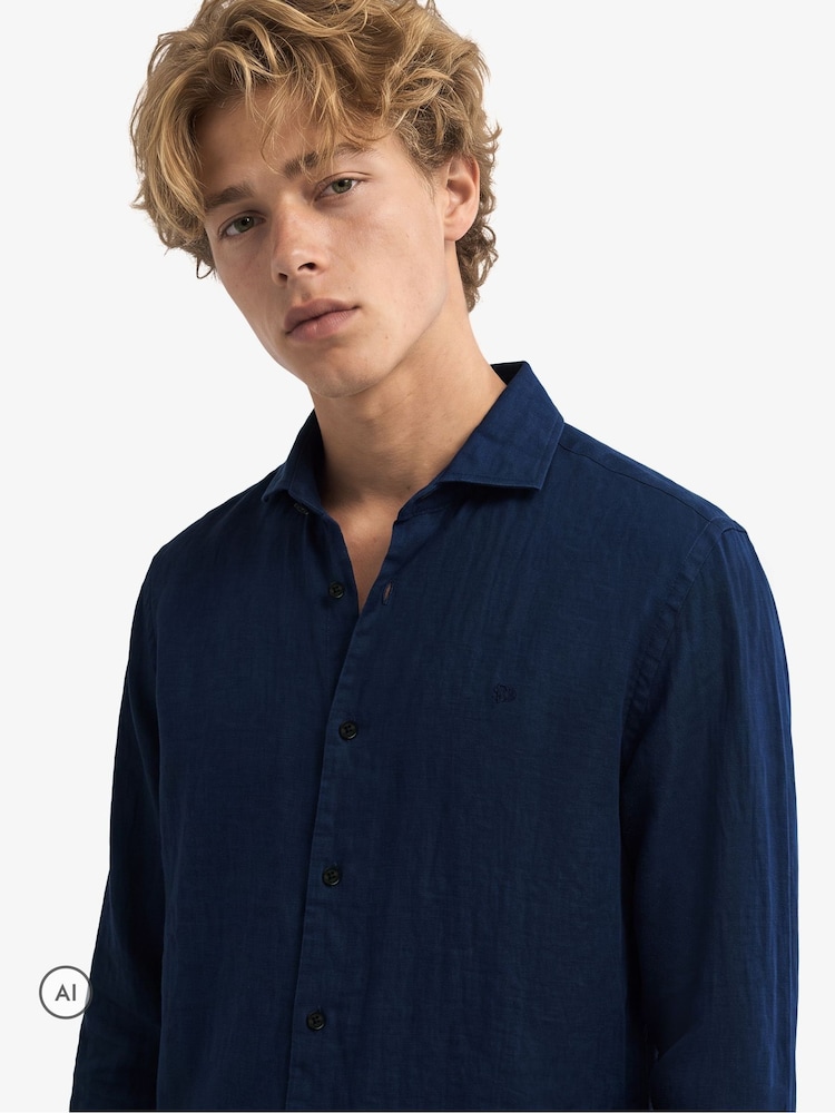 Superdry Eclipse Navy Blue Riviera Long Sleeve Linen Shirt - Image 3 of 3 Superdry Eclipse Navy Blue Riviera Long Sleeve Linen Shirt - Image 3 of 3