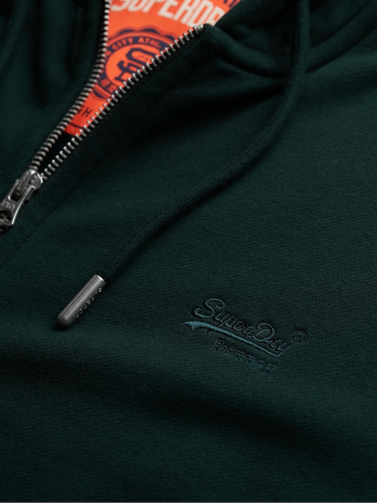 Superdry Green Essential Logo Half Brushed Zip Hoodie - Image 6 of 6