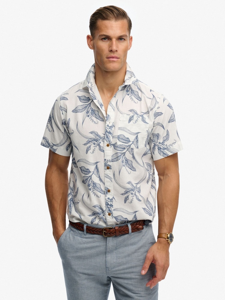 Superdry Blue Vintage Loom Short Sleeve Shirt - Image 1 of 6 Superdry Blue Vintage Loom Short Sleeve Shirt - Image 1 of 6