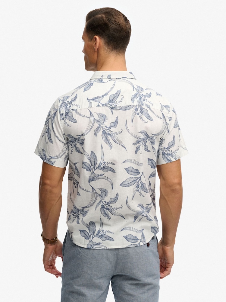 Superdry Blue Vintage Loom Short Sleeve Shirt - Image 2 of 6 Superdry Blue Vintage Loom Short Sleeve Shirt - Image 2 of 6