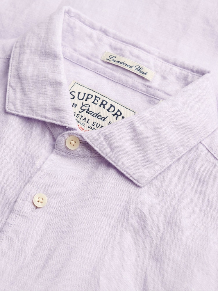 Superdry Purple Riviera Long Sleeve Linen Shirt - Image 6 of 6 Superdry Purple Riviera Long Sleeve Linen Shirt - Image 6 of 6