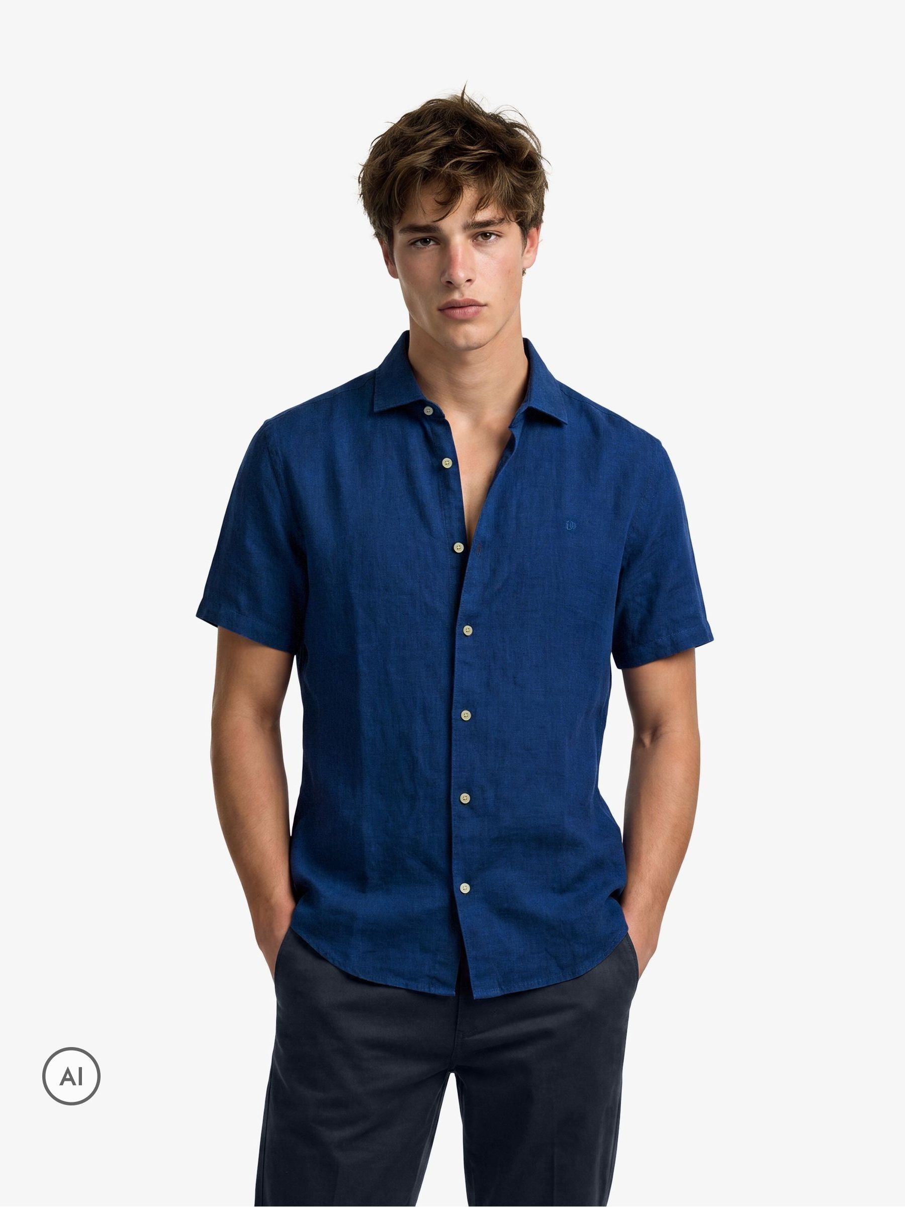 Buy Superdry French Blue Riviera Short Sleeve Linen Shirt from