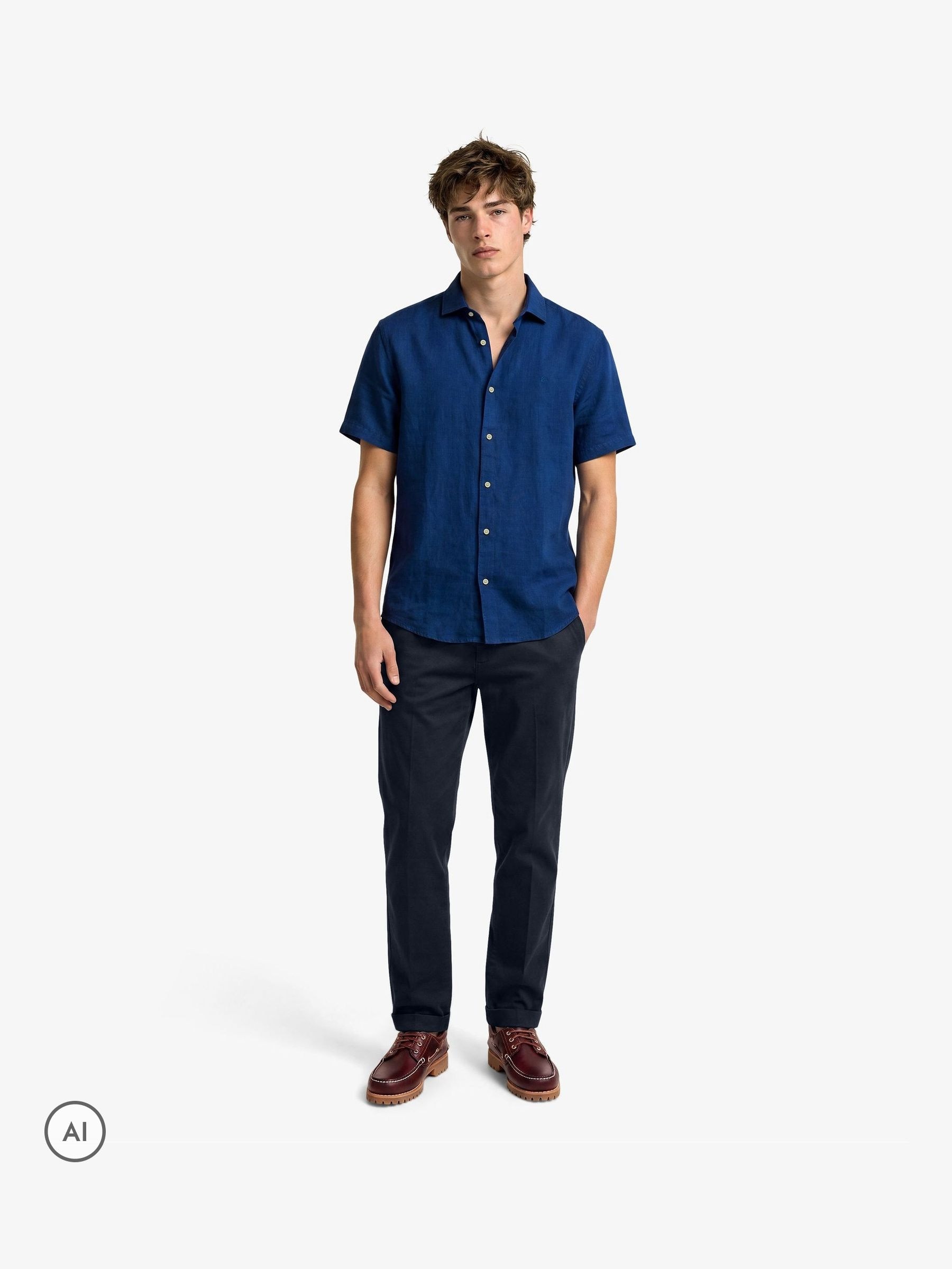 Buy Superdry French Blue Riviera Short Sleeve Linen Shirt from