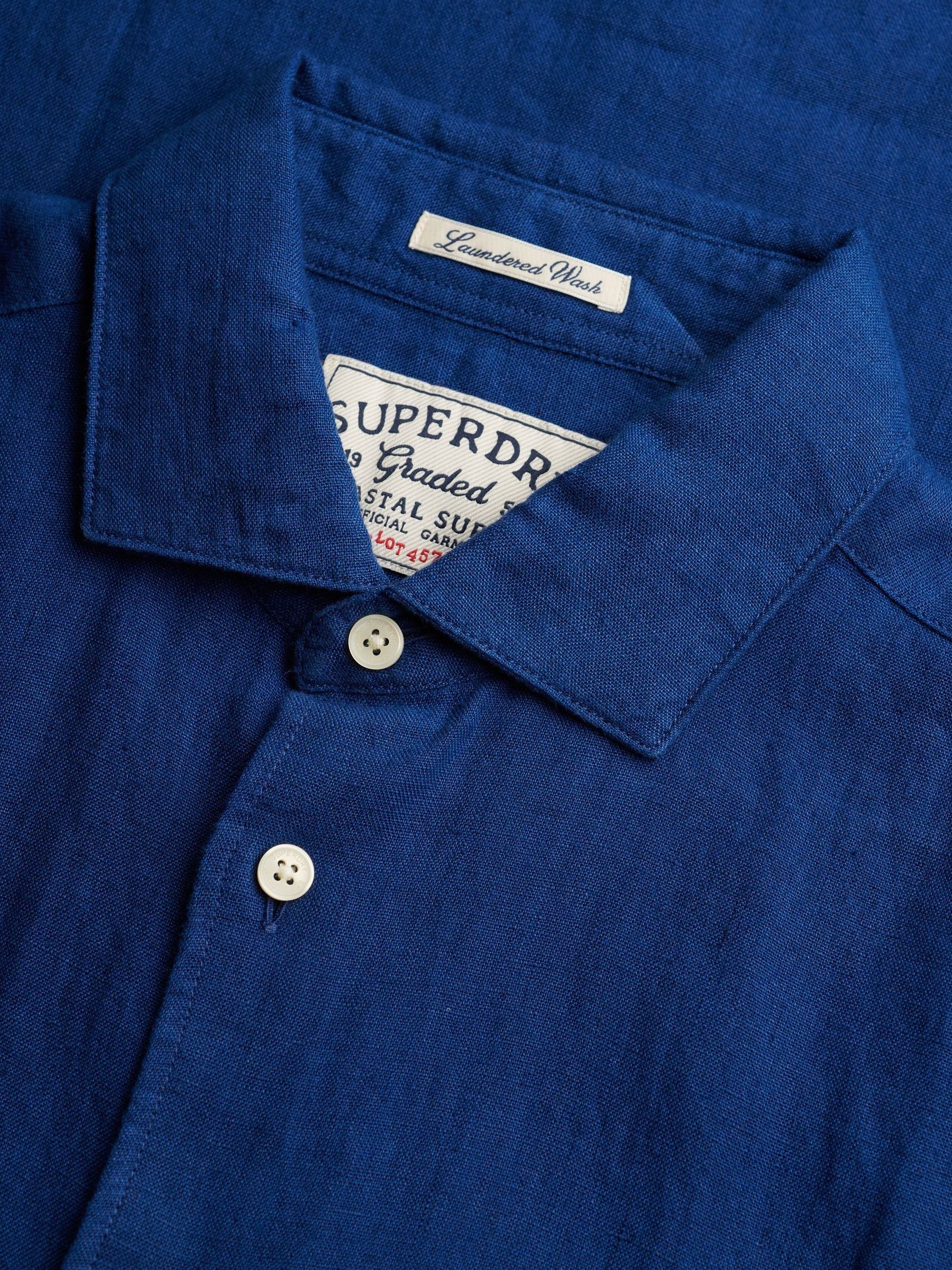 Buy Superdry French Blue Riviera Short Sleeve Linen Shirt from