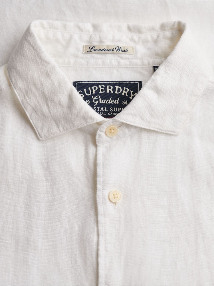 Superdry White Riviera Short Sleeve Linen Shirt - Image 11 of 11 Superdry White Riviera Short Sleeve Linen Shirt - Image 11 of 11