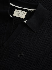 Superdry Black Johnny Collar Knitted Polo Shirt - Image 6 of 6