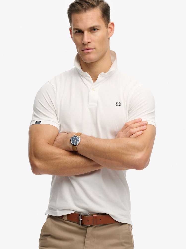 Superdry White Vintage Destroy Polo Shirt - Image 1 of 5