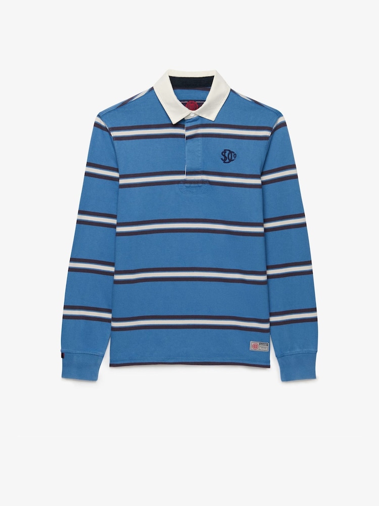 Superdry Blue Vintage Athletic Stripe Rugby Shirt - Image 6 of 6