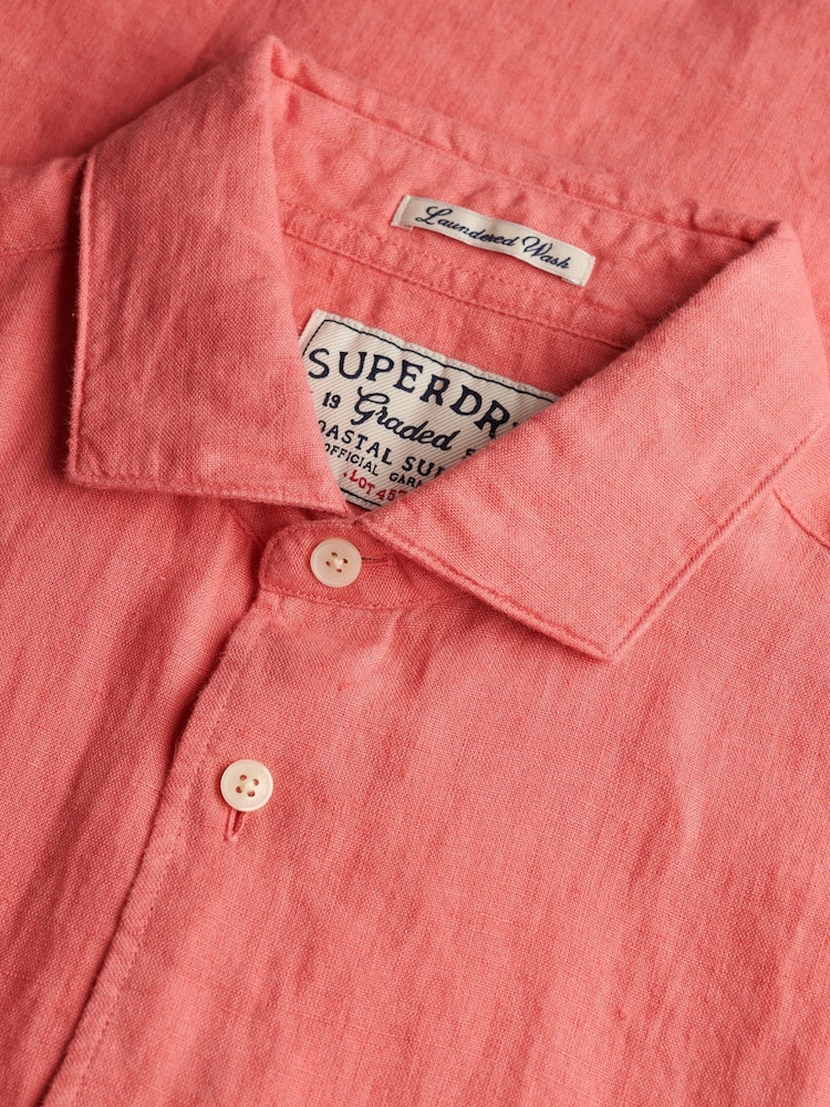 Superdry Pink Riviera Short Sleeve Linen Shirt - Image 5 of 5 Superdry Pink Riviera Short Sleeve Linen Shirt - Image 5 of 5