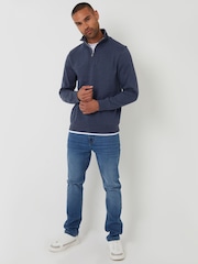 Threadbare Blue Mock T-Shirt Quarter Zip Sweatshirt - Image 3 of 4