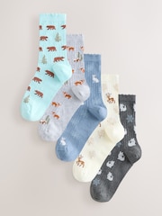 Blue Winter Animals Ankle Socks 5 Pack - Image 1 of 7