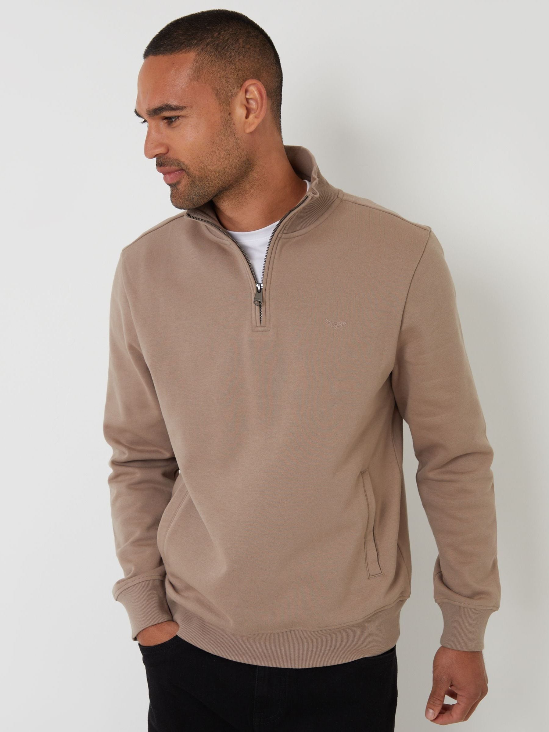 Buy Threadbare Brown Quarter Zip Neck Sweatshirt from Next USA
