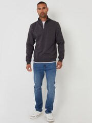 Threadbare Grey Mock T-Shirt Quarter Zip Sweatshirt - Image 3 of 4