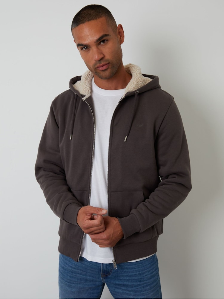 Threadbare Brown Borg Lined Zip Through Hoodie - Image 1 of 4 Threadbare Brown Borg Lined Zip Through Hoodie - Image 1 of 4