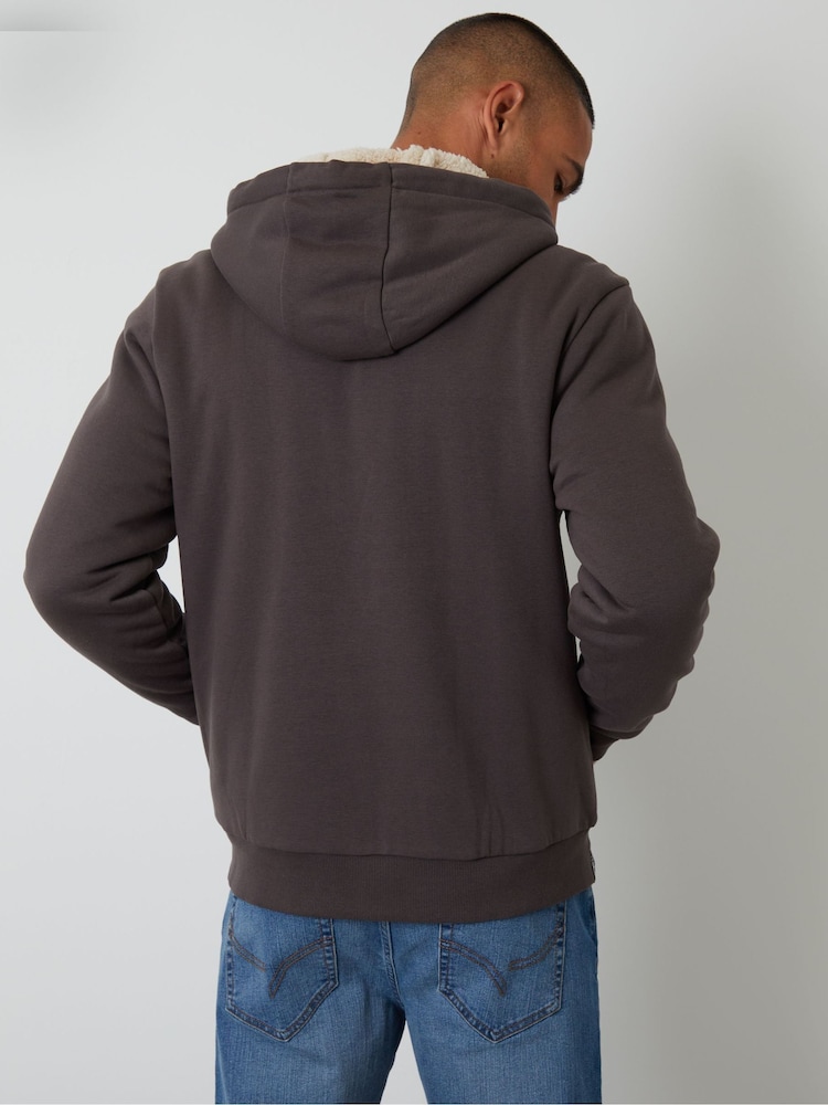 Threadbare Brown Borg Lined Zip Through Hoodie - Image 2 of 4 Threadbare Brown Borg Lined Zip Through Hoodie - Image 2 of 4