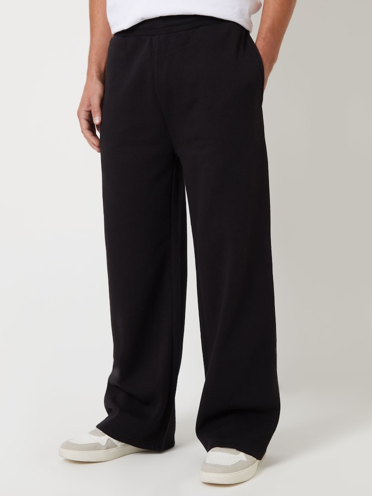 Threadbare Black Wide Leg Pique Joggers - Image 1 of 4