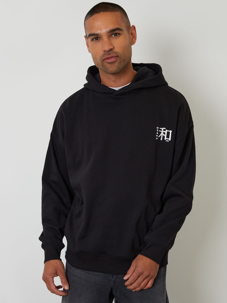 Threadbare Black Relaxed Fit Graphic Print Hoodie - Image 1 of 4 Threadbare Black Relaxed Fit Graphic Print Hoodie - Image 1 of 4
