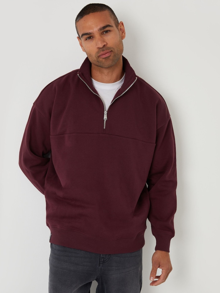 Threadbare Red Relaxed Fit Half Zip Sweatshirt - Image 1 of 4