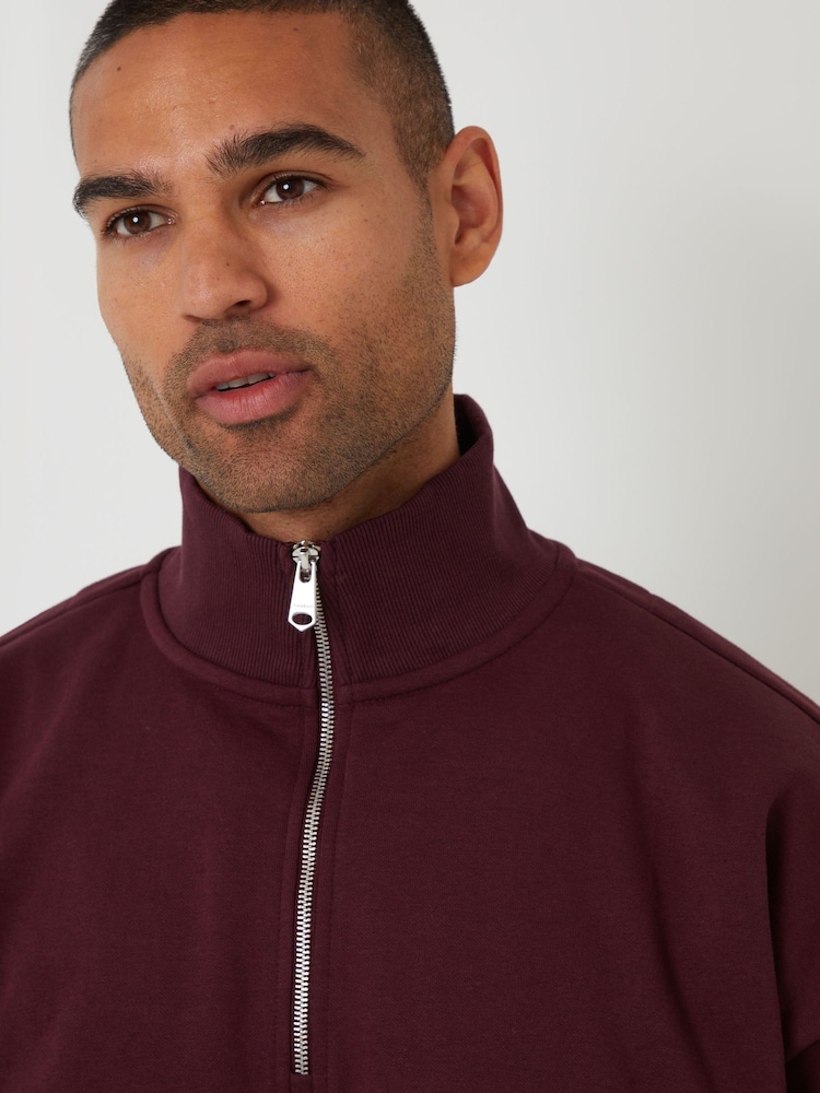 Threadbare Red Relaxed Fit Half Zip Sweatshirt - Image 4 of 4