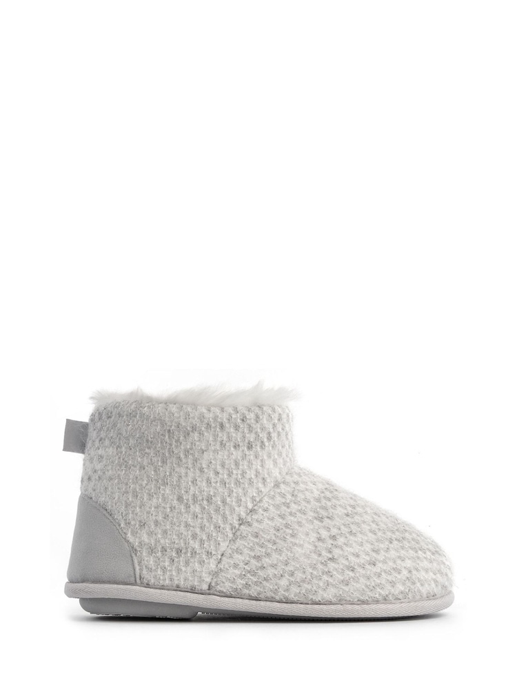 Totes Grey Isotoner Ladies Sparkle Knit Boot Slippers - Image 2 of 5