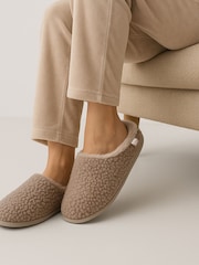 Totes Brown Isotoner Ladies Borg Swept Back Mules - Image 1 of 5