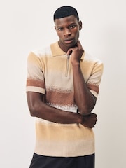 Scotch & Soda Natural Knitted Degrade Zip Polo Shirt - Image 1 of 5