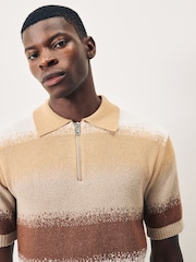 Scotch & Soda Natural Knitted Degrade Zip Polo Shirt - Image 4 of 5