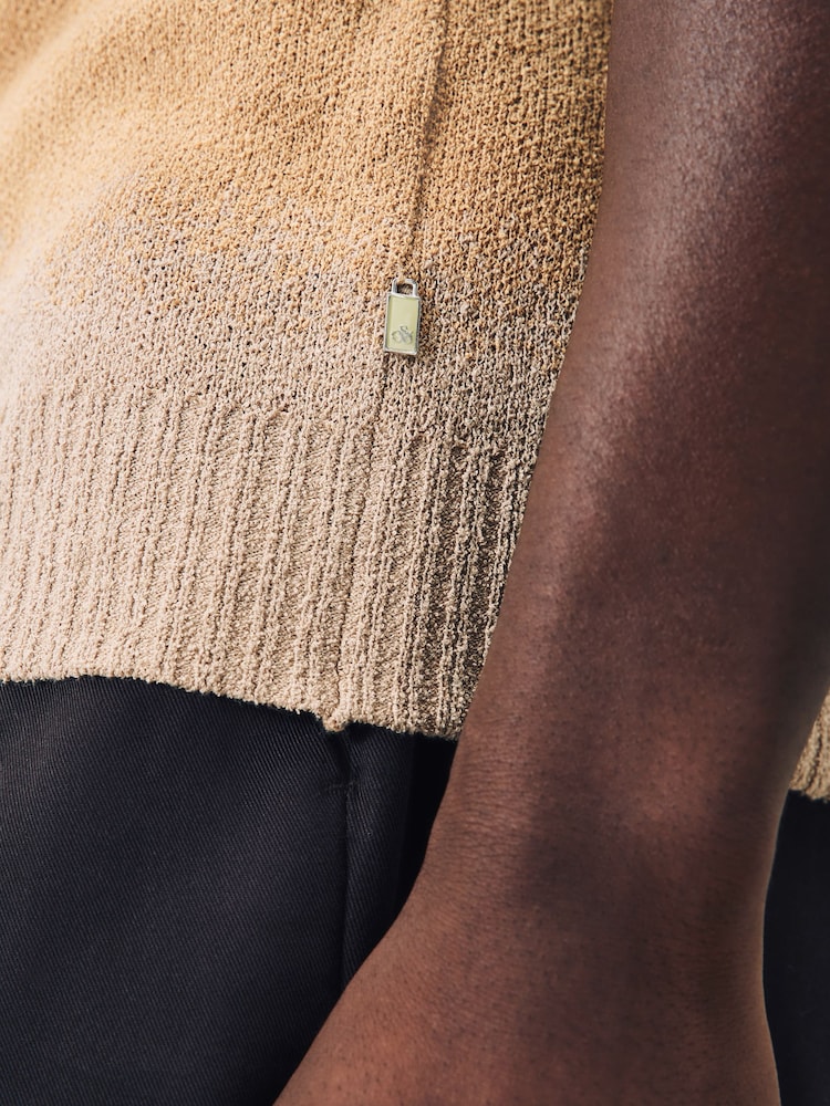 Scotch & Soda Natural Knitted Degrade Zip Polo Shirt - Image 5 of 5